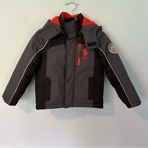 U.S. Polo Assn. Gray & Orange Zip-Up Hooded Puffer Coat Size 5/6